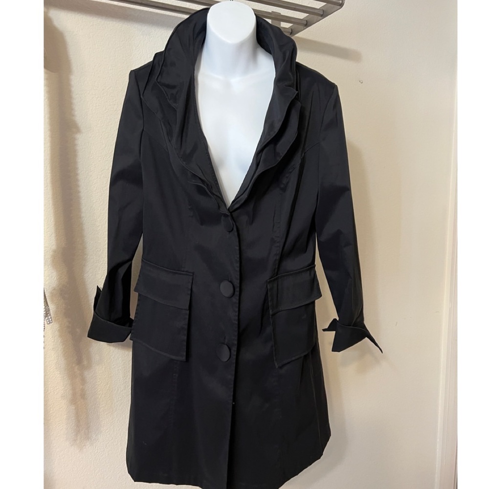 Joseph Ribkoff black ruffle coat from Canada